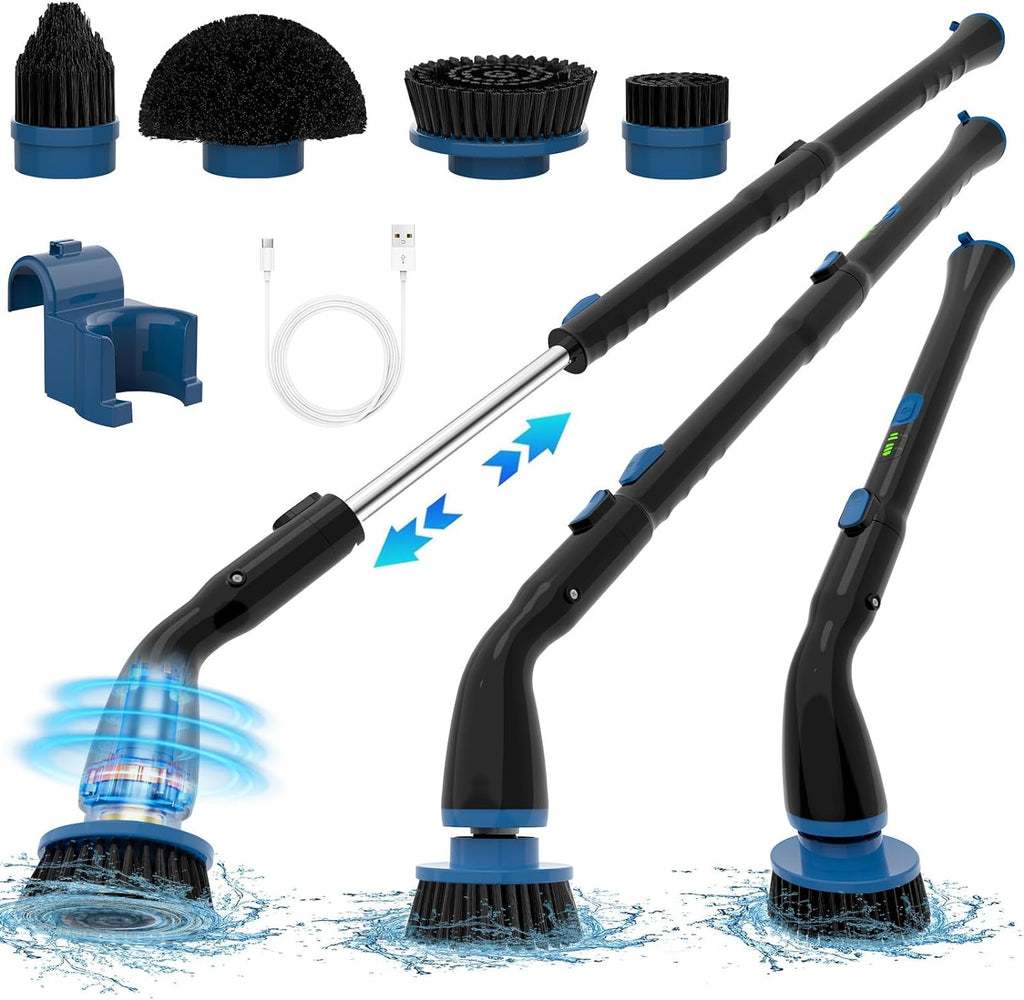 Cordless Cleaning Brush With 4 Replaceable Brush Heads And Adjustable Extension